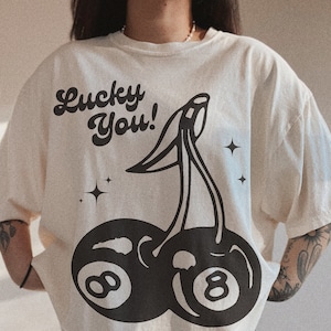 Lucky You Cherry 8 Ball Tee, Comfort colors graphic tee, trendy aesthetic st Patrick’s day shirt