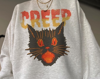 Creep Sweatshirt, Halloween Vintage inspirierte Grafik Sweatshirt Crewneck, Halloween Sweatshirt Pullover Crew für Frauen