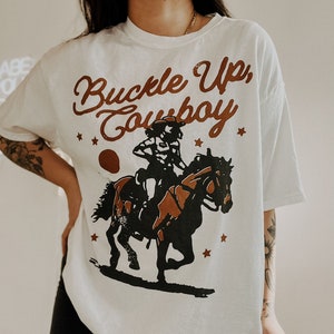 Buckle Up Cowboy Tee, Western trendy country t shirt, comfort colors tee, horse shirt, cowgirl shirt image 2