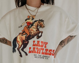 Lady Lawless Graphic Tee, Western cowgirl aesthetic vintage inspired t shirt