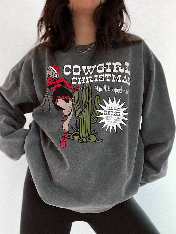 Cowgirl Christmas Comfort Colors Sweatshirt, Aesthetic western Christmas sweater, vintage inspired Christmas sweatshirt