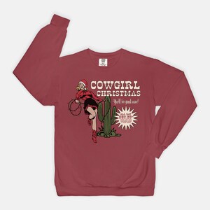 Cowgirl Christmas Comfort Colors Sweatshirt, Aesthetic western Christmas sweater, vintage inspired Christmas sweatshirt image 8