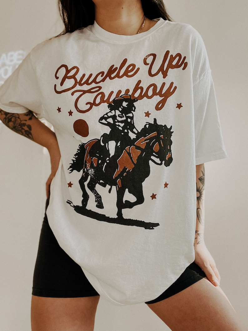 Buckle Up Cowboy Tee, Western trendy country t shirt, comfort colors tee, horse shirt, cowgirl shirt image 2