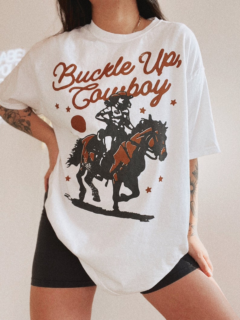 Buckle Up Cowboy Tee, Western trendy country t shirt, comfort colors tee, horse shirt, cowgirl shirt image 4