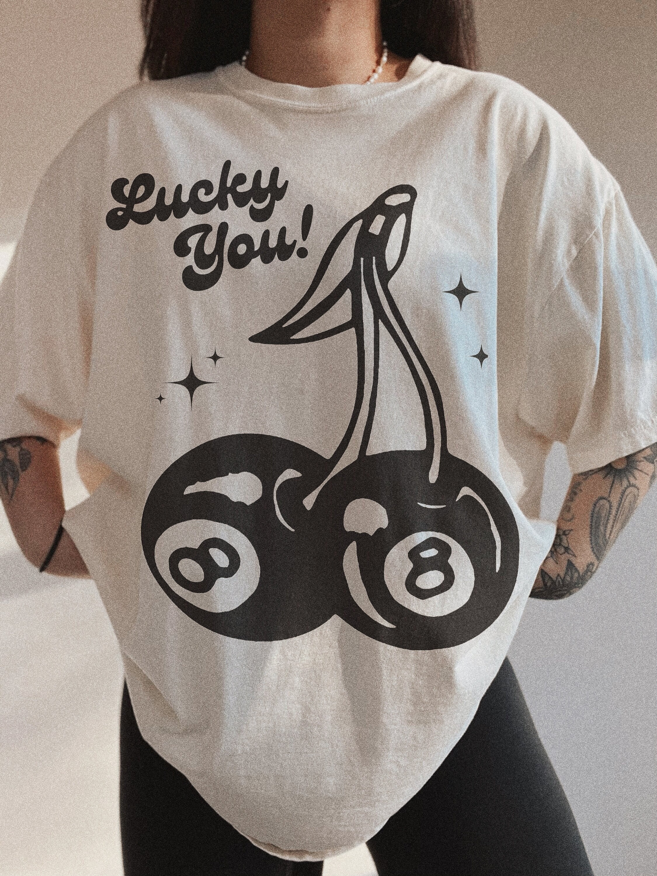 Lucky You Cherry 8 Ball Tee, Comfort Colors Graphic Tee, Trendy