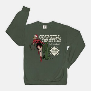 Cowgirl Christmas Comfort Colors Sweatshirt, Aesthetic western Christmas sweater, vintage inspired Christmas sweatshirt image 9