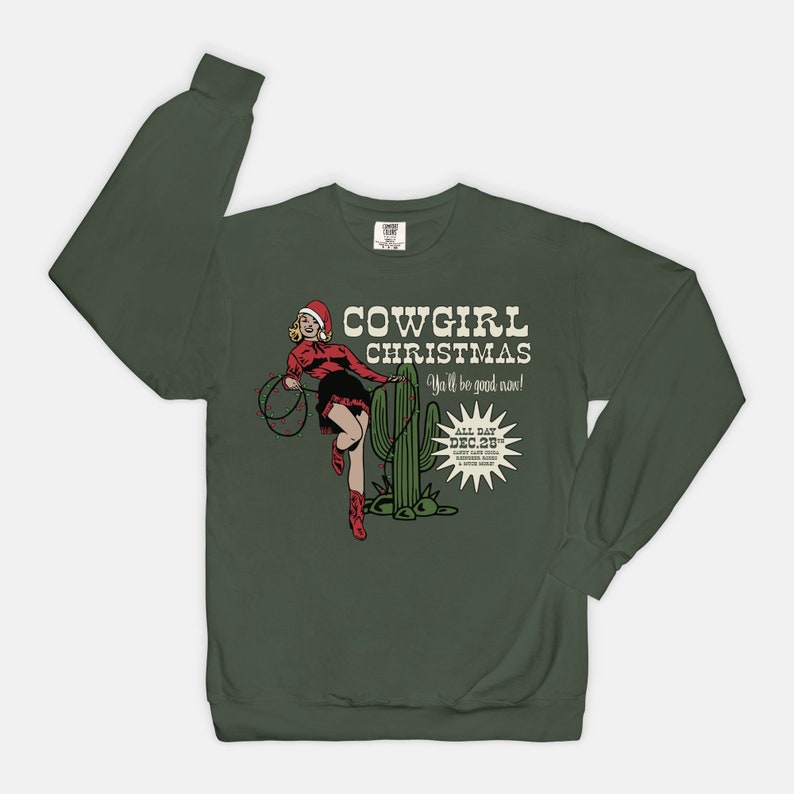 Cowgirl Christmas Comfort Colors Sweatshirt, Aesthetic western Christmas sweater, vintage inspired Christmas sweatshirt image 9