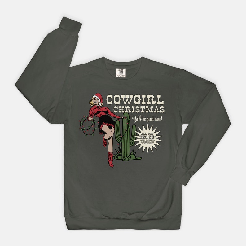 Cowgirl Christmas Comfort Colors Sweatshirt, Aesthetic western Christmas sweater, vintage inspired Christmas sweatshirt image 7