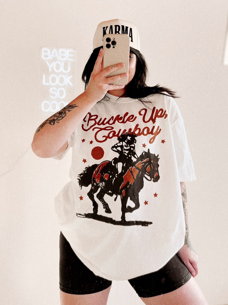 Buckle Up Cowboy Tee, Western trendy country t shirt, comfort colors tee, horse shirt, cowgirl shirt image 5