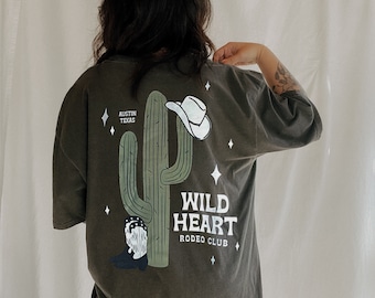 Wild Heart Western Graphic Tee, Trendy comfort colors aesthetic boho tshirt, hippie retro vintage inspired tee