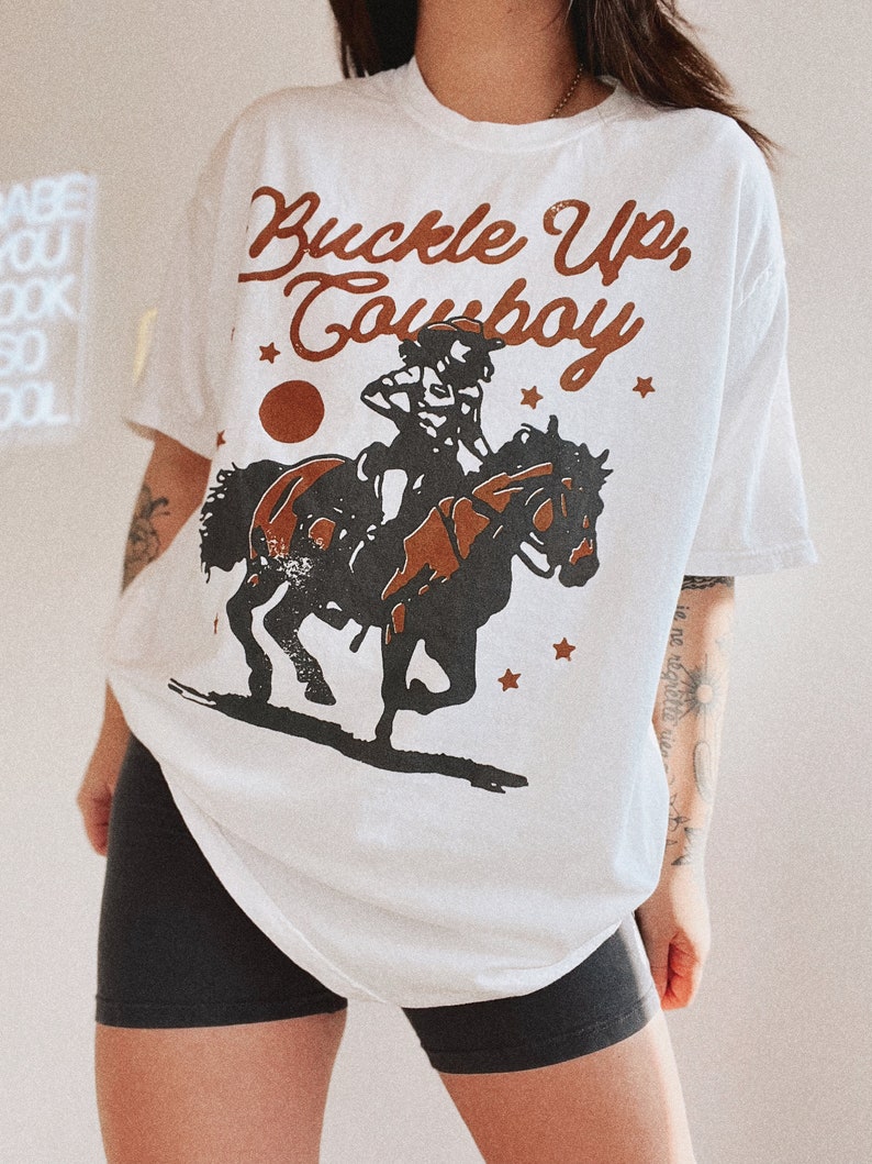 Buckle Up Cowboy Tee, Western trendy country t shirt, comfort colors tee, horse shirt, cowgirl shirt image 3