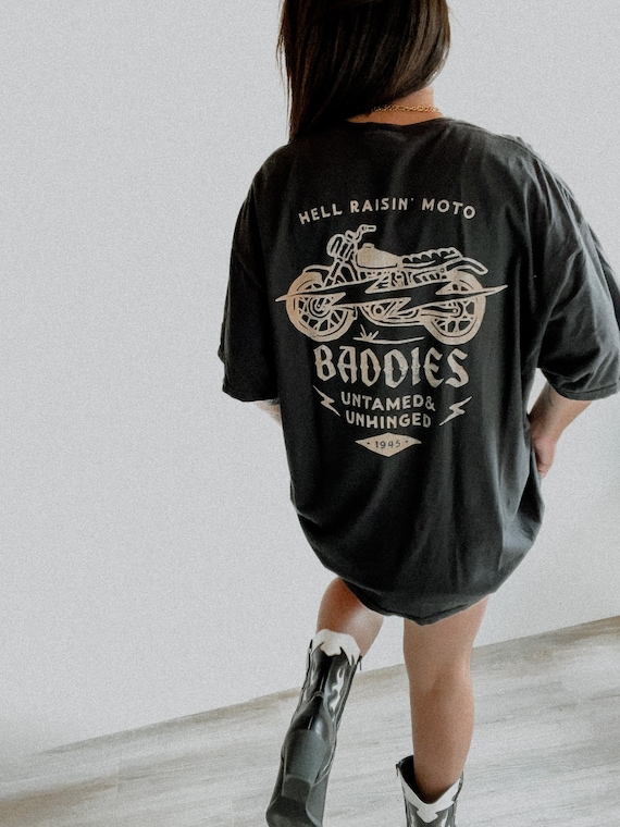 Hell Raisin' Moto Baddies Tee, motorcycle tee, comfort colors trendy tee, boho edgy grunge shirt