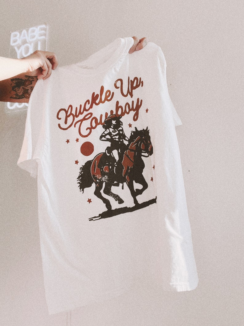 Buckle Up Cowboy Tee, Western trendy country t shirt, comfort colors tee, horse shirt, cowgirl shirt image 8