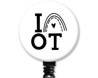 I Heart OT Rainbow B&W Occupational Therapy Therapist Gift - Badge Reel