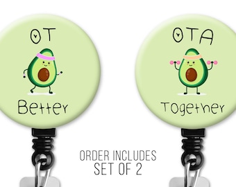 Workout Avocado OT OTA Better Together Occupational Therapy Therapist Aide Retractable ID Badge Reel Clip (Set of 2)