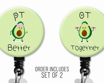 Workout Avocado PT OT Better Together Physical Occupational Therapy Therapist Retractable ID Badge Reel Clip (Set of 2)