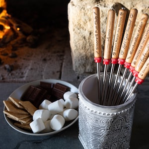 Engraved Camping Fork, Marshmallow Roasting Sticks, Personalized Wooden Handle Telescoping Fork, Customize Outdoorsman Gift, Camping Tool