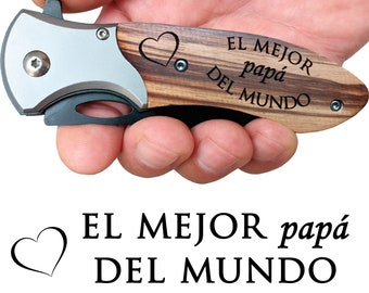El Mejor Papa Del Mundo Folding Knife, Pakka Wood Handle