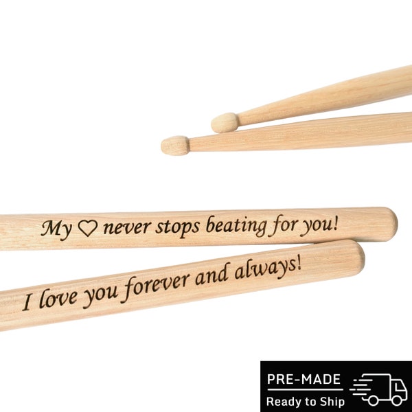 Laser Engraved Drum Sticks, Great Gift Idea for Drummer, Boyfriend, Husband, Musician, Men, Valentine's Day Sign, Hickory Wooden Drum Sticks