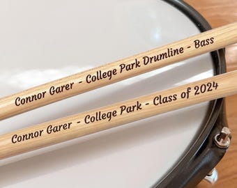 Personalized Engraved Hickory Drum Sticks: Music Student Gift
