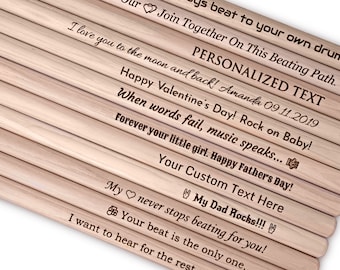 Personalized Hickory Drumsticks: Laser Engraved, Musician Gift
