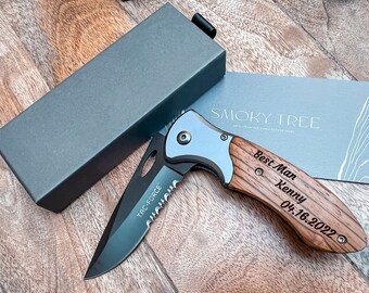 Personalized Pocket Knife: Engraved Pakka Wood Handle Folding Knife