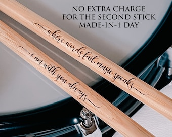 Gift for Drummer, Boyfriend, Husband, Father - PAIR Personalized Drumsticks, Custom Laser Engraved Drum Sticks - Hickory Wooden Drum Sticks