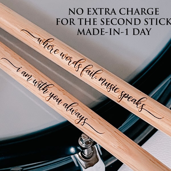 Gift for Drummer, Boyfriend, Husband, Father - PAIR Personalized Drumsticks, Custom Laser Engraved Drum Sticks - Hickory Wooden Drum Sticks