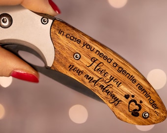Personalized Pakka Wood Pocket Knife, Engraved Gift for Him
