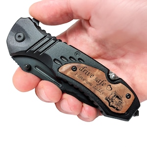 Custom Truck Driver Gift - Semi Truck Driver Pocket Knife - Trucker Gifts - Trucking Company Corporate Gifts - Drive Save Dad, Husband