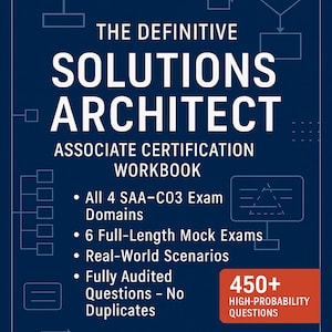 Peut inclure: Couverture de livre bleu marine avec du texte blanc indiquant "THE DEFINITIVE SOLUTIONS ARCHITECT" et "ASSOCIATE CERTIFICATION WORKBOOK". La couverture comprend également le texte "ONE OF THE AUTHOR'S BEST SELLER".
