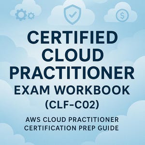 Op de afbeelding: Boekomslag met een lichtblauwe achtergrond en witte wolkenillustraties. De titel luidt "CERTIFIED CLOUD PRACTITIONER EXAM WORKBOOK (CLF-C02)". De auteur is Philip Brooks. De tekst "BEST SELLER" staat bovenaan.