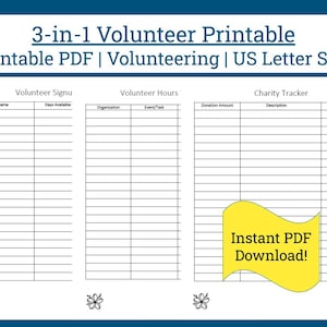 Volunteer and Charity Tracker Bundle | Printable Sheets for Tracking Donations and Volunteering