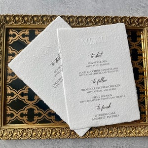 Embossed Wedding Menu - Deckled Edge Paper- Custom Wedding Menu (Sold in Sets of 10)