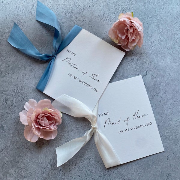 Bridesmaid Day of Thank You Card- Silk Ribbon- Maid of Honor Day of Thank YouCard