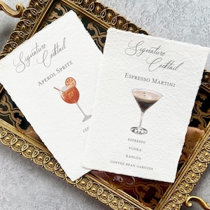 Cartello per cocktail di nozze (venduto singolarmente) - Cartello in cotone stampato frastagliato - Cartello per drink esclusivo - Cartello moderno ed elegante in acquerello