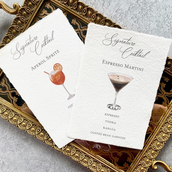 Wedding Cocktail Sign (sold individually)- Printed Deckled Cotton Sign- Signature Drink Sign