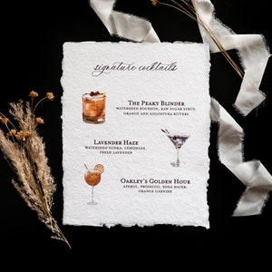 Custom Wedding Cocktail Sign- Deckled Edge 8in x 10in Signature Cocktail Sign