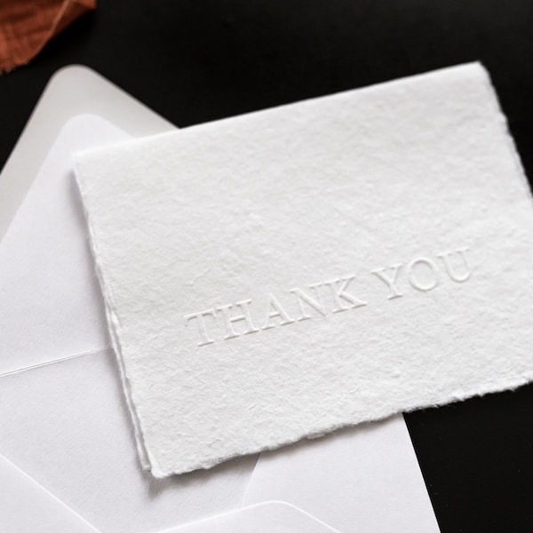 Tarjeta de agradecimiento en relieve (se vende en juegos de 10) - Tarjeta de papel Deckled