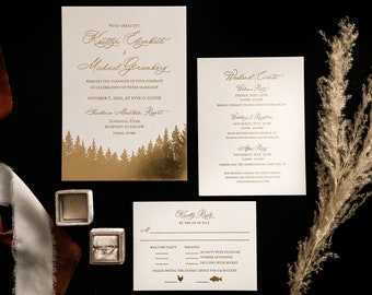 Letterpress Foil Wedding Invitation- Letterpress Mountain Wedding Invitation (sold in sets of 25)