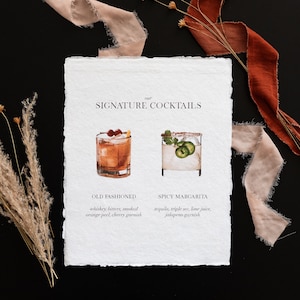 Cartello moderno per cocktail da matrimonio - Carta intagliata fatta a mano - 8 x 10 pollici