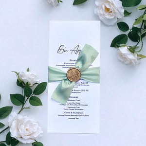 Personalized Wedding Menu with Silk Ribbon & Wax Seal (Set of 10)