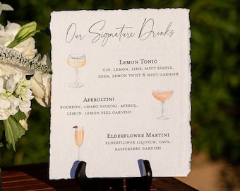 Custom Cocktail Sign (8in x 10in)- Printed Deckled Paper Sign- Signature Drink Sign