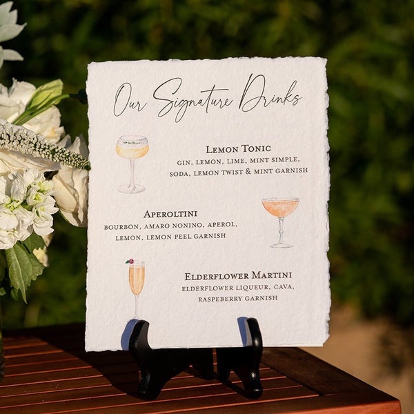 Custom Cocktail Sign (8in x 10in)- Printed Deckled Paper Sign- Signature Drink Sign