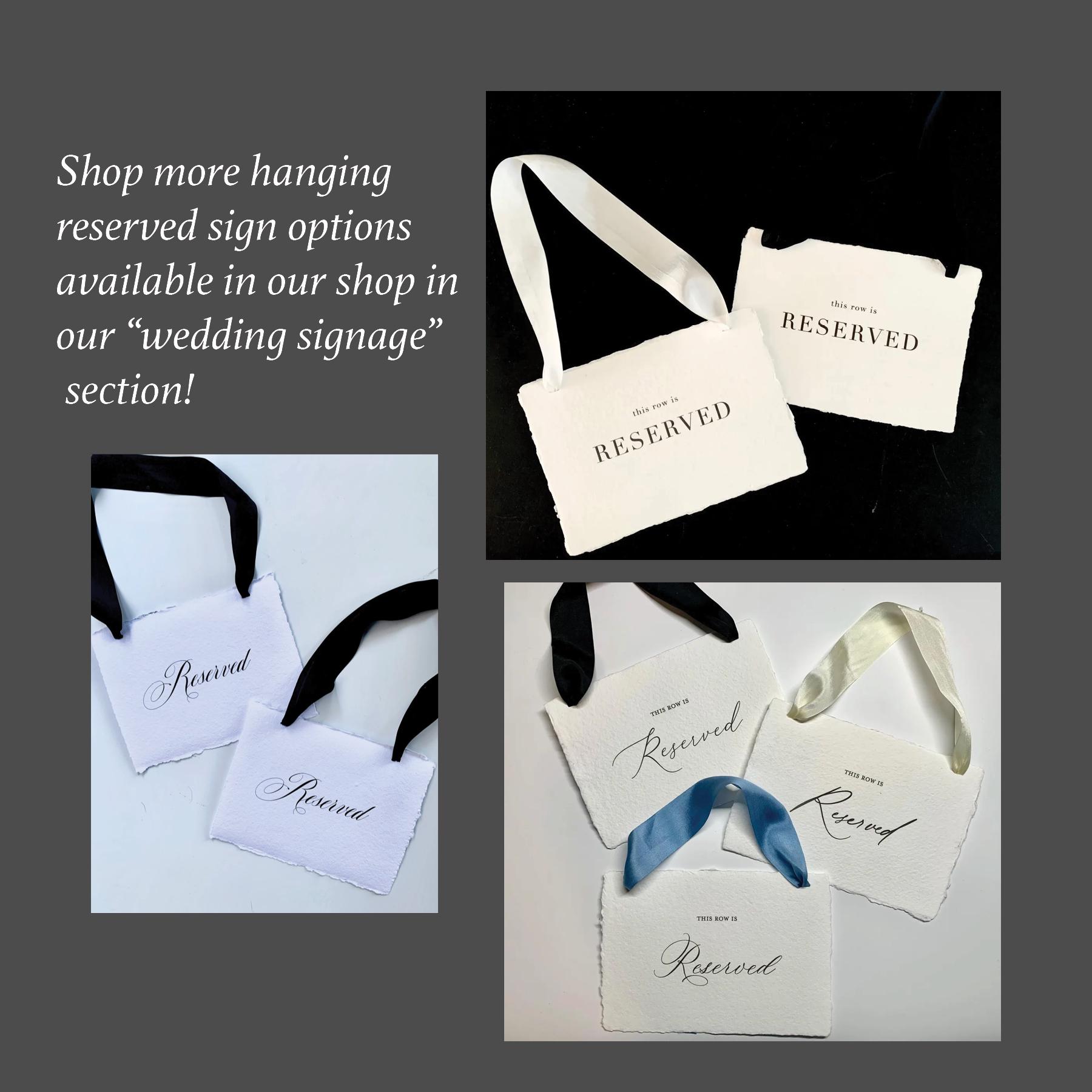 Paper Reserve Rows Reserved Row Wedding Sign – Handmade Deckled Edge Paper, Silk Ribbon - Etsy