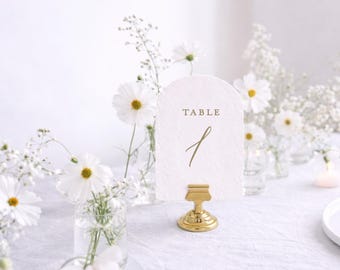 Gold Printed Wedding Table Number - Handmade Deckled Edge Arch