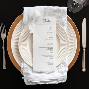 Deckled Edge Menu with Place Card Sold in Sets of 10 Frayed Silk Ribbon image 1