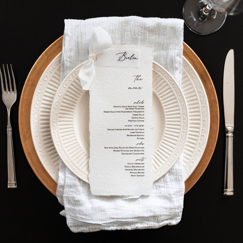 Deckled Edge Menu with Place Card Sold in Sets of 10 Frayed Silk Ribbon image 1