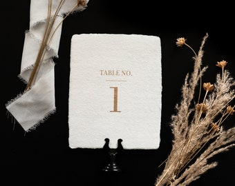 Gold Modern Table Number- Deckled Edge Wedding Table Number