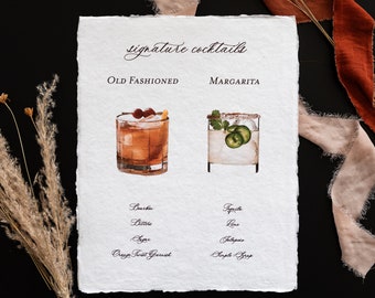 Custom Cocktail Sign (8in x 10in)- Printed Deckled Paper Sign- Signature Drink Sign